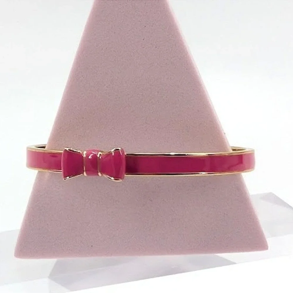 Kate Spade New York Pink Bow Bangle Bracelet Gold Tone 8" - Picture 2 of 11